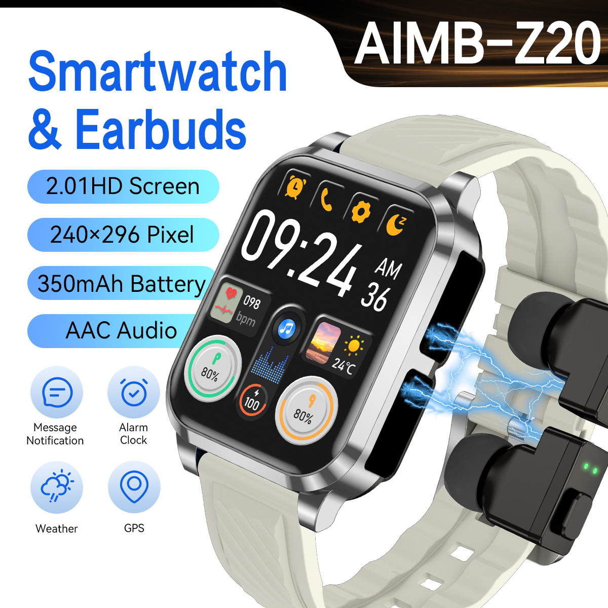 New Aimi-Z20 Smart Bluetooth Headset Phone Watch Multifunctional High-Tech Call Listening Smart Watch