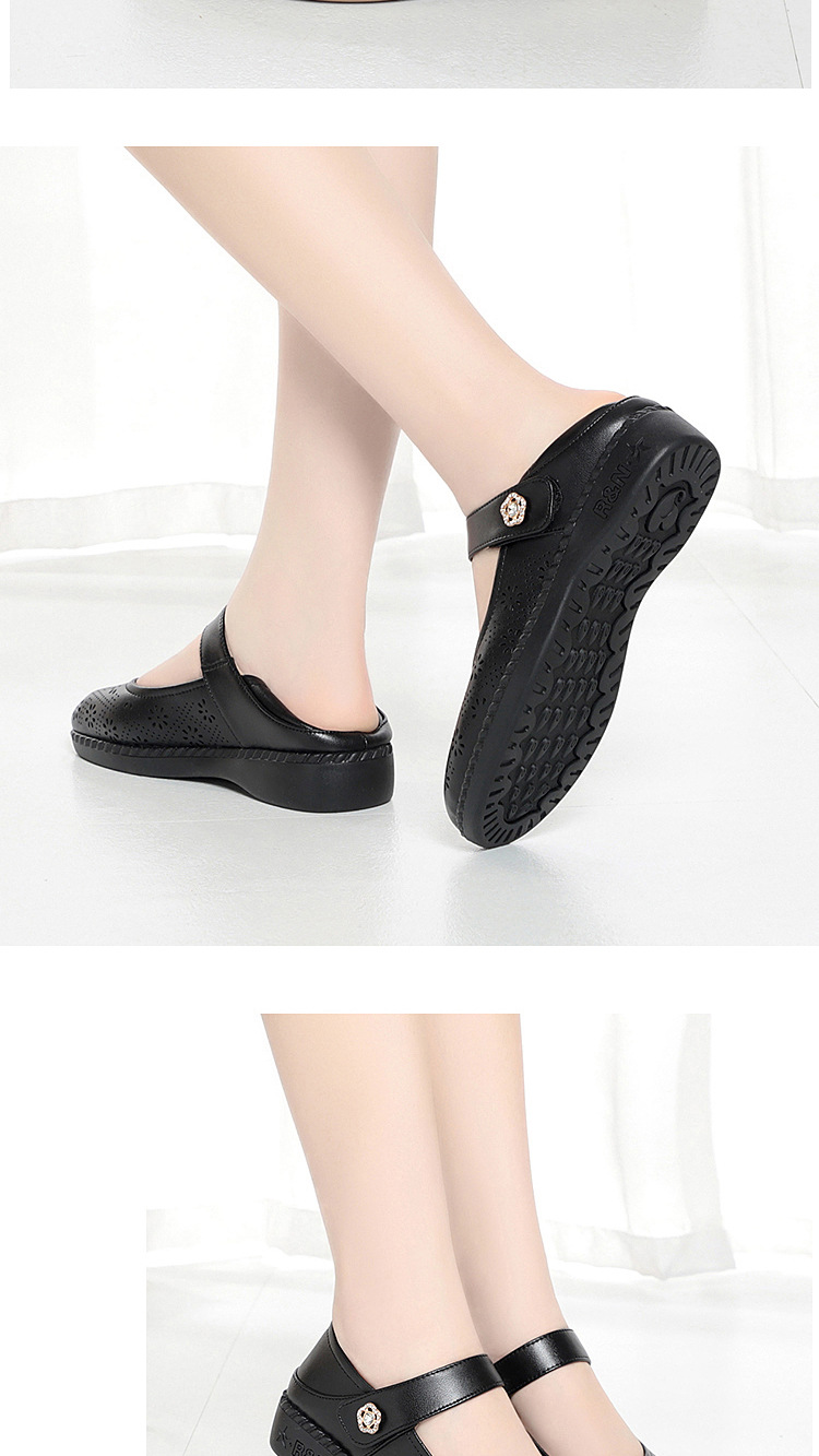 Giày sandal nữ da thật lỗ thoáng khí mũi nhẹ đế bệt phong cách mẹ bỉm — màu be chi tiết 14