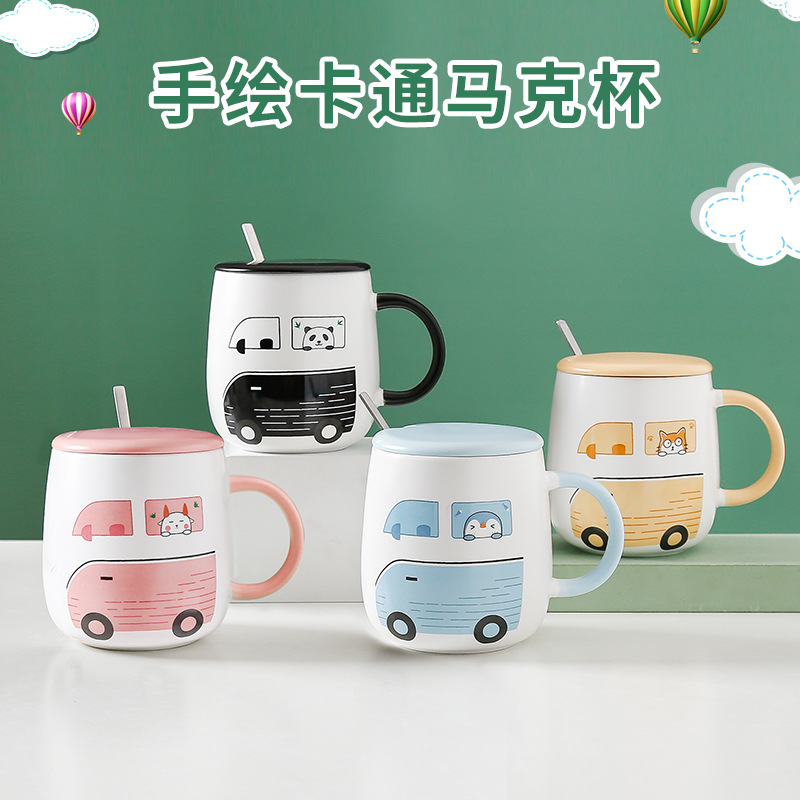 陶瓷杯创意卡通 韩版可爱大容量马克杯带盖勺早餐咖啡牛奶杯