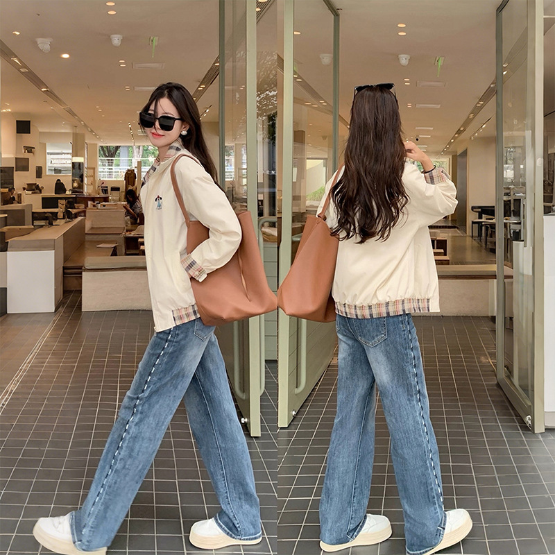 8503 # Maternity Denim Embroidered Wide-Leg Pants for Spring and Autumn, Straight-Leg Pants, Belly Support Pants, Loose Casual Pants, Straight-Leg Pants 8503 # Maternity Denim Embroidered Wide-Leg Pants for Spring and Autumn, Straight-Leg Pants, Belly Support Pants, Loose Casual Pants, Straight-Leg Pants
