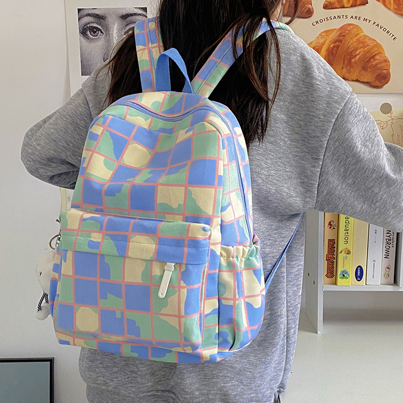 Nuevas mochilas escolares coloridas de gran capacidad con capacidad de celosía retro INS estudiantes mochilas escolares coreanas mochilas escolares de secundaria mochilas mochila