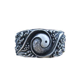 七尚原创设计复古太极泰银戒指风生水起转运戒指阴阳道家开口指环