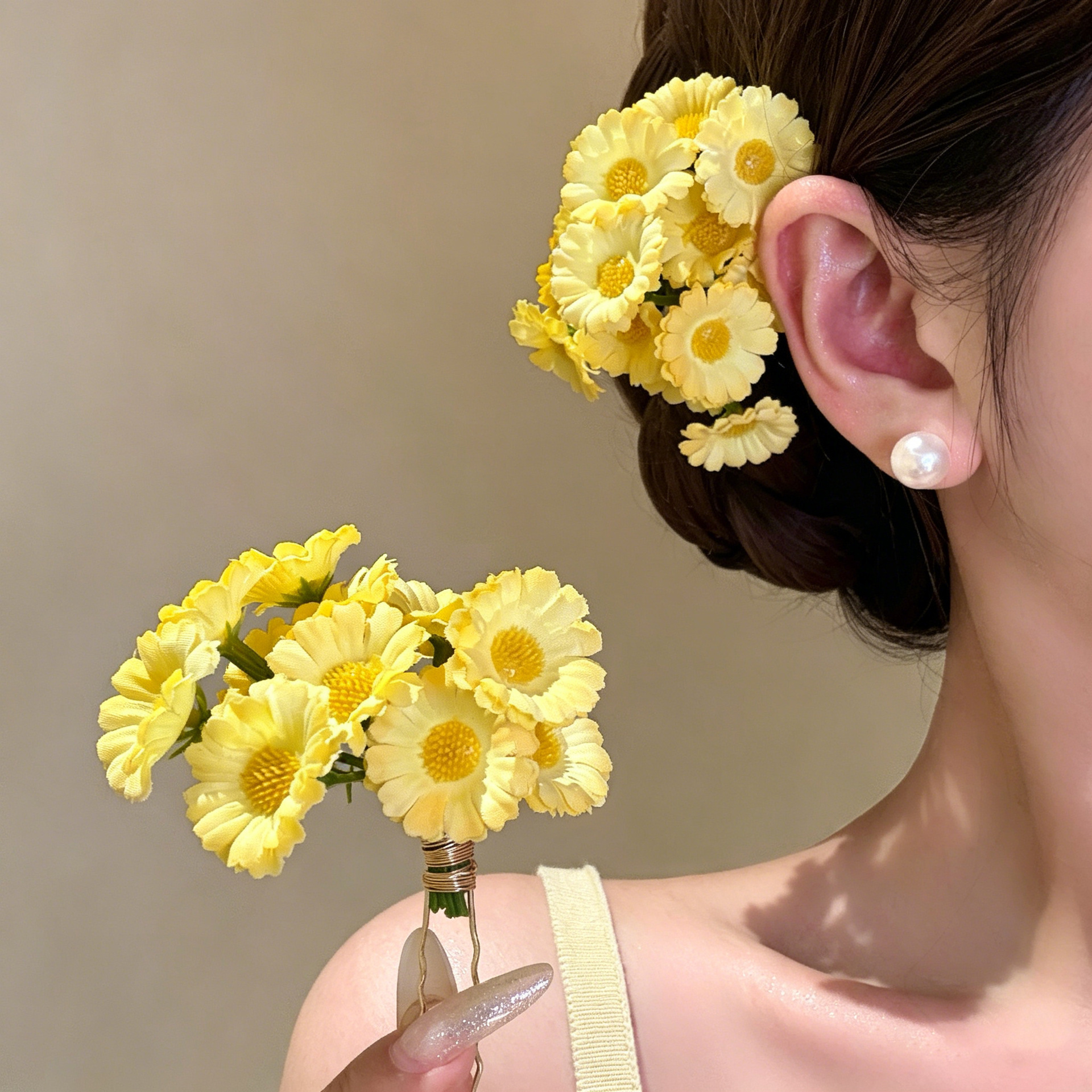 雏菊之夏2026新款氛围感黄色花朵发簪发钗女海边度假风头花配饰潮