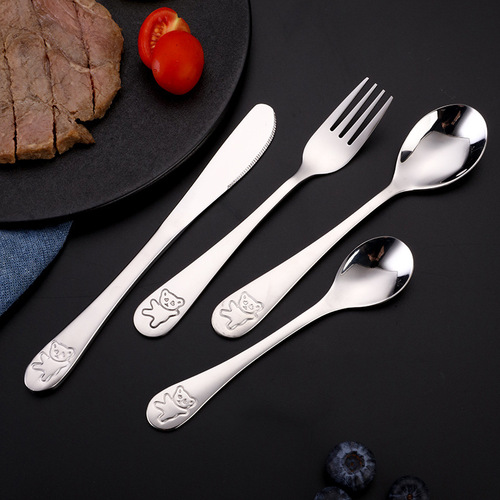 Children's 304 stainless steel western cutlery steak knife table knife baby fork household knife and fork spoon western style knife and fork set