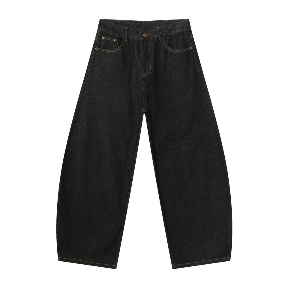 Quần jeans nam ống rộng dáng suông phong cách Mỹ, jean bò nguyên bản, lưng giữa, túi khóa kéo — Denim đen, Trắng, lâu, màu xanh