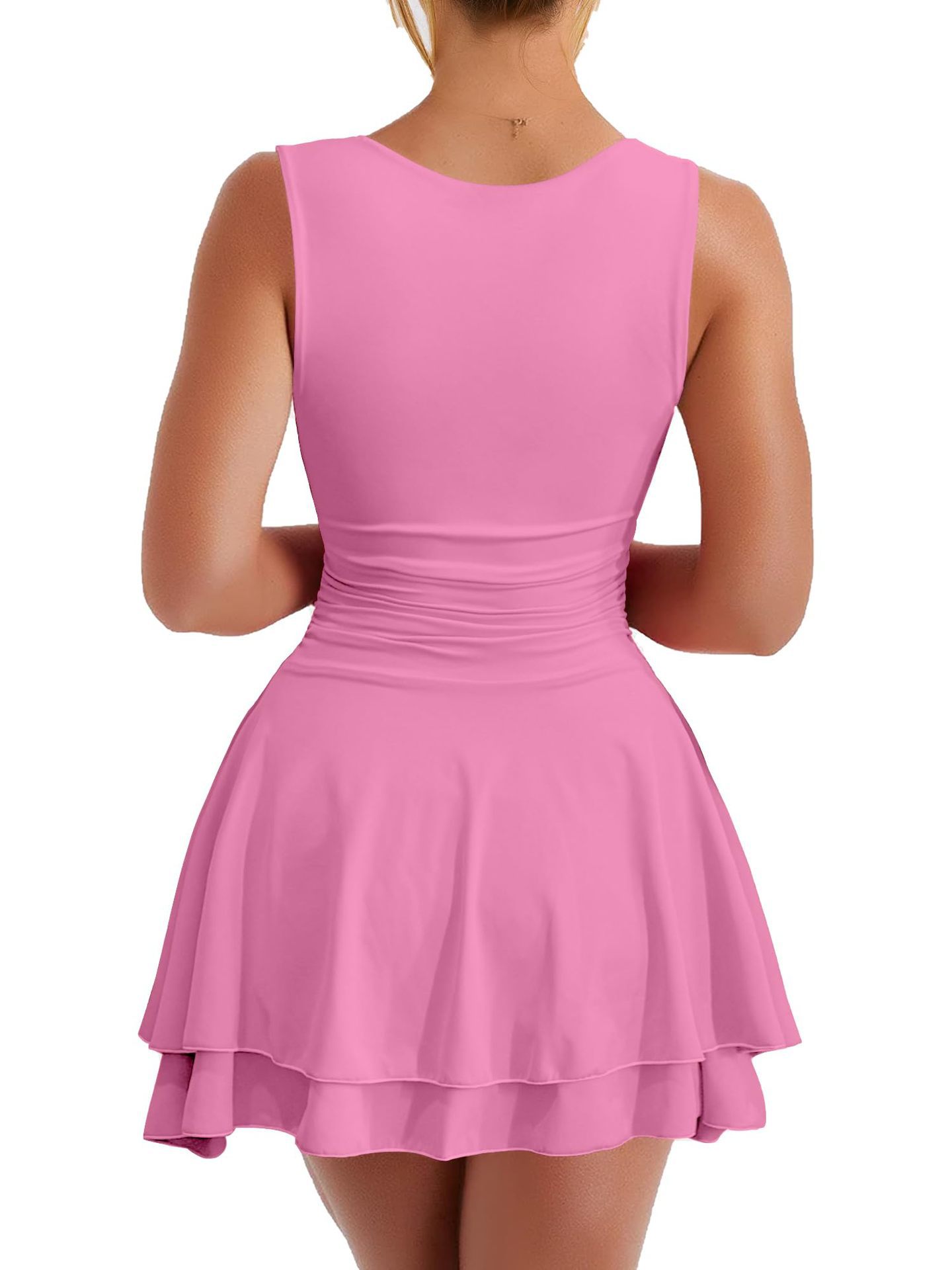 Cross-Border Spring Summer New Square Neck Ruched Strapless Short Hem Waist Mini Party Dress_ecoleips.com