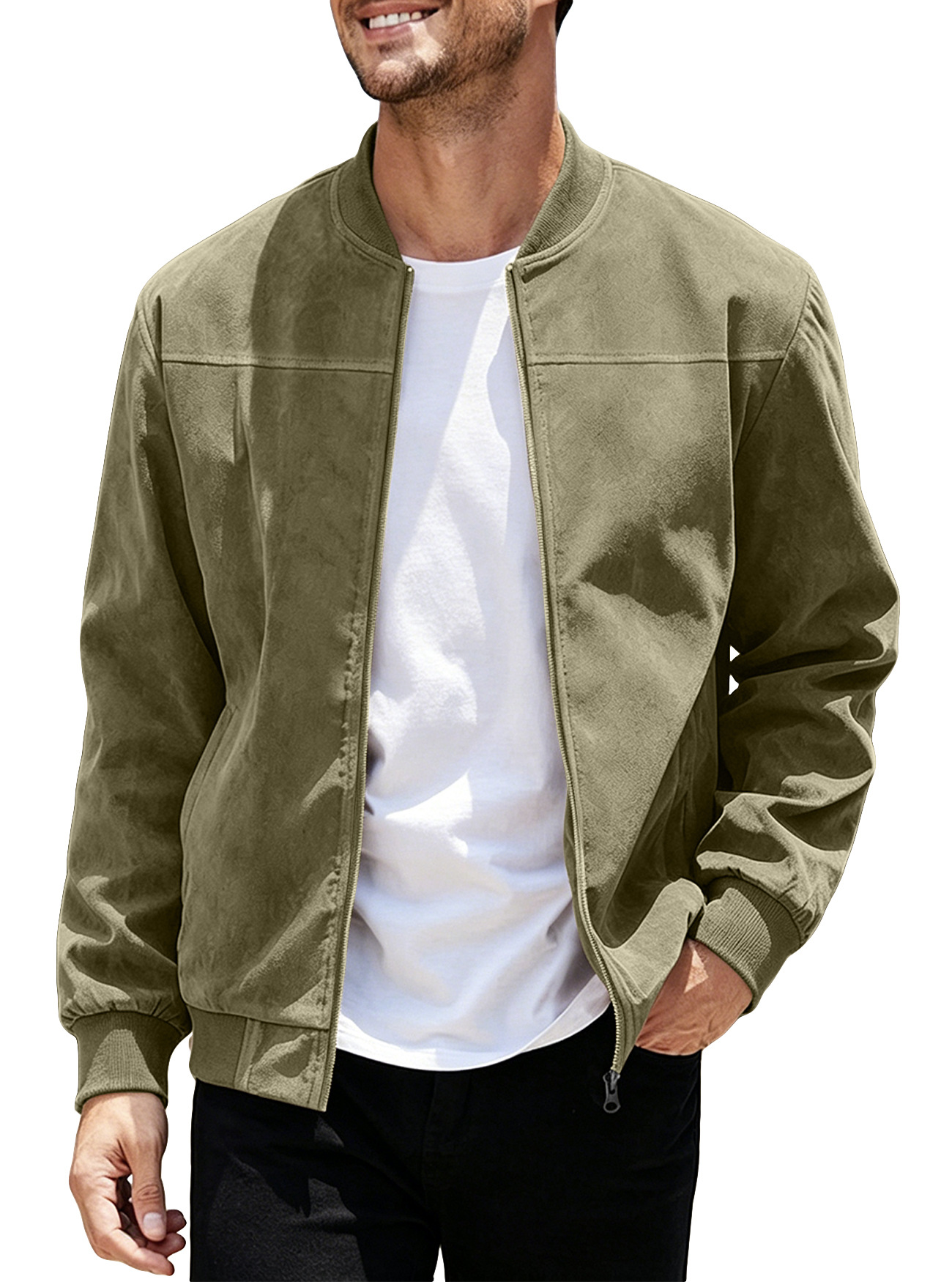 Amazon transfronterizo de caída de seda de color sólido chaqueta con cremallera de hombre retro manga larga comercio exterior chaqueta cardigan image 7