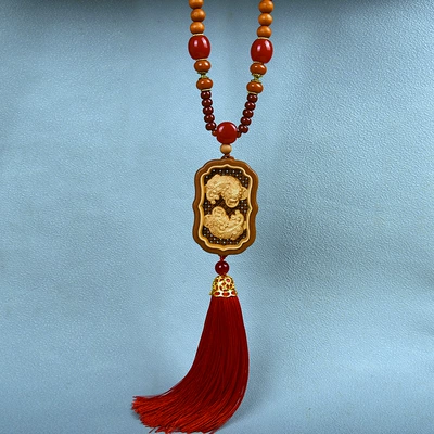 Boxwood Hanging Decoration Chairman Mao, Car hanging - double-pixiu-bead-chain-style