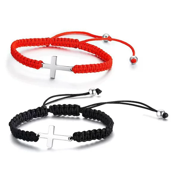 Braided Bracelet Cross Pendant Handmade Braided Adjustable Milan Rope Stainless Steel Cross Braided Bracelet Custom