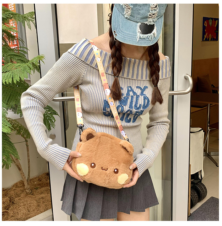 Korean version cute plush bear single-shoulder bag 2024 New style soft and sweet girl toy bag coin purse single-shoulder crossbody bag undefined