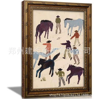 亚马逊跨境外贸款西部牛仔马墙画艺术装饰画复古民间墙面装饰海报