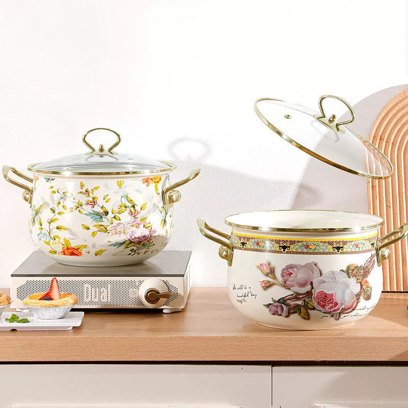 Кастрюля для тушения, кастрюля для супа, эмалированная кастрюля, бытовая кастрюля для супа с двумя ушками, эмалированная кастрюля для горячего, газовая индукционная плита, универсальная специальная цена, заводская поставка