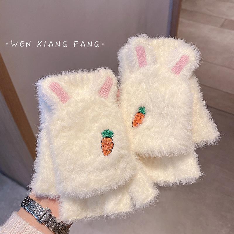 新款手套女冬季加絨加厚毛絨韓版可愛ins卡通秋冬天騎車保暖翻蓋