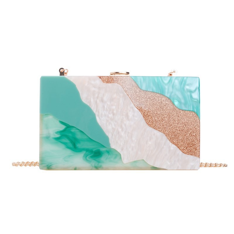 Nuevo comercio exterior transfronterizo damas bolsas de cena de empalme de color un hombro diagonal bolsas acrílicas bolsas de mano de boda