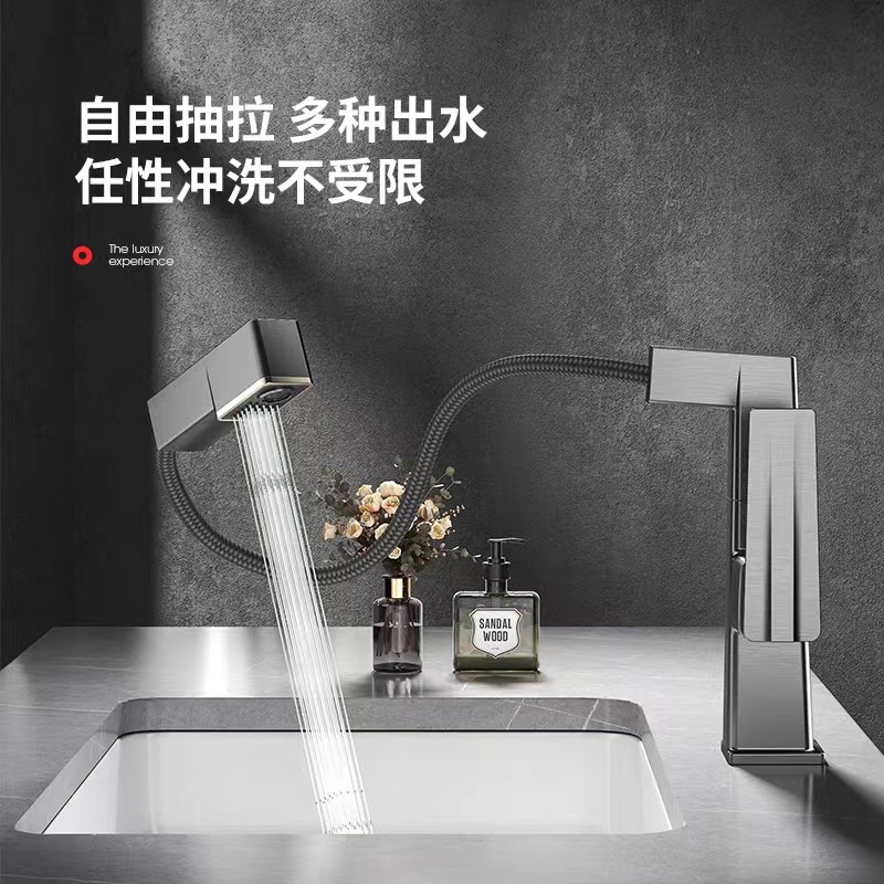 Grifo de lavabo con pantalla digital, giratorio 720 grados, extraíble, para baño, con agua fría y caliente, de doble uso.