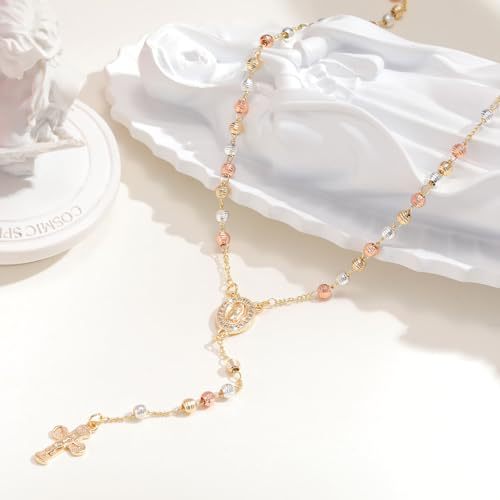 Cross-border Copper Rosary Cross Necklace Simple High-end Sense Long Woolen Chain Accessories Female Niche Birthday Gift