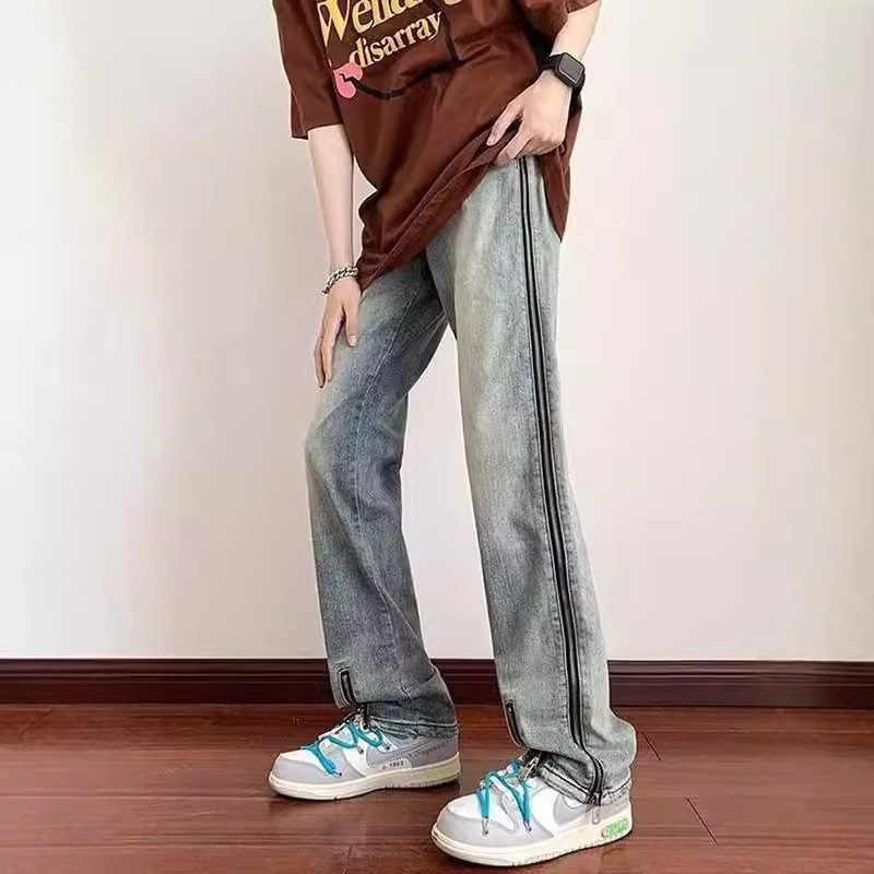 Washed Old Jeans Men's Spring Niche Design Sense Loose Straight Pants American Style Retro Shit Pants