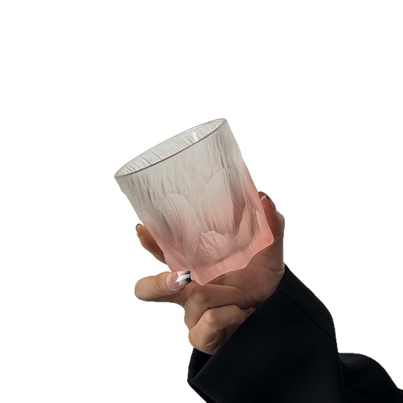 Taza de vidrio transparente rosa esmerilado en alta calidad de la sensación de oficina en el hogar taza de jugo de frutas taza de menú