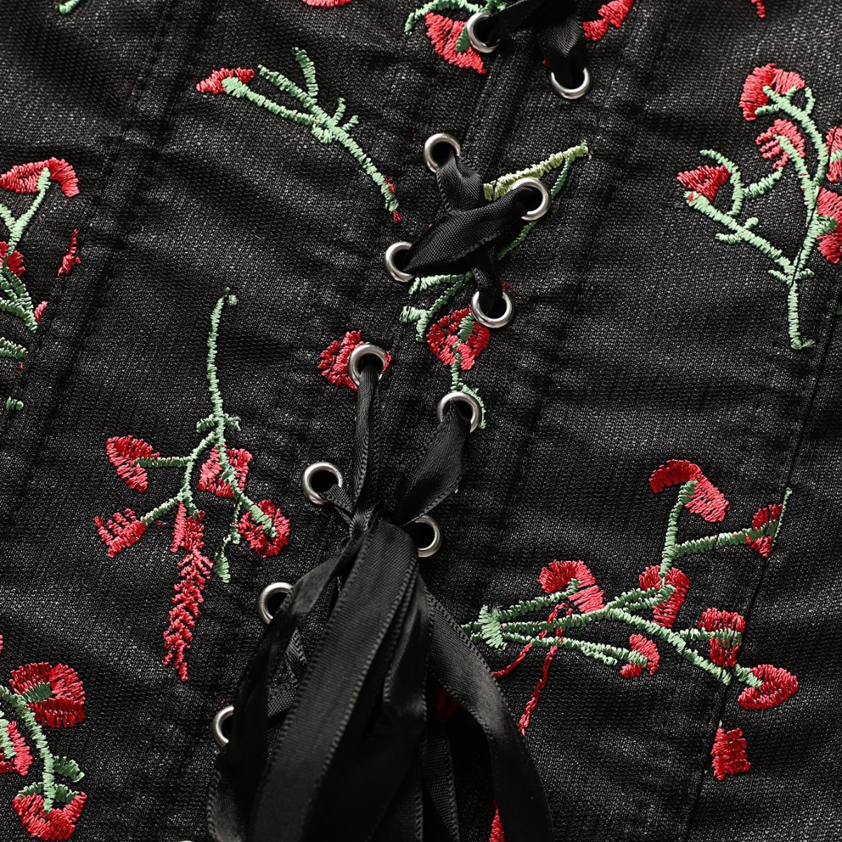 Nuevo bordado negro floral cintura europea sexy corte corte vestimenta de forma de cuerpo Amazon