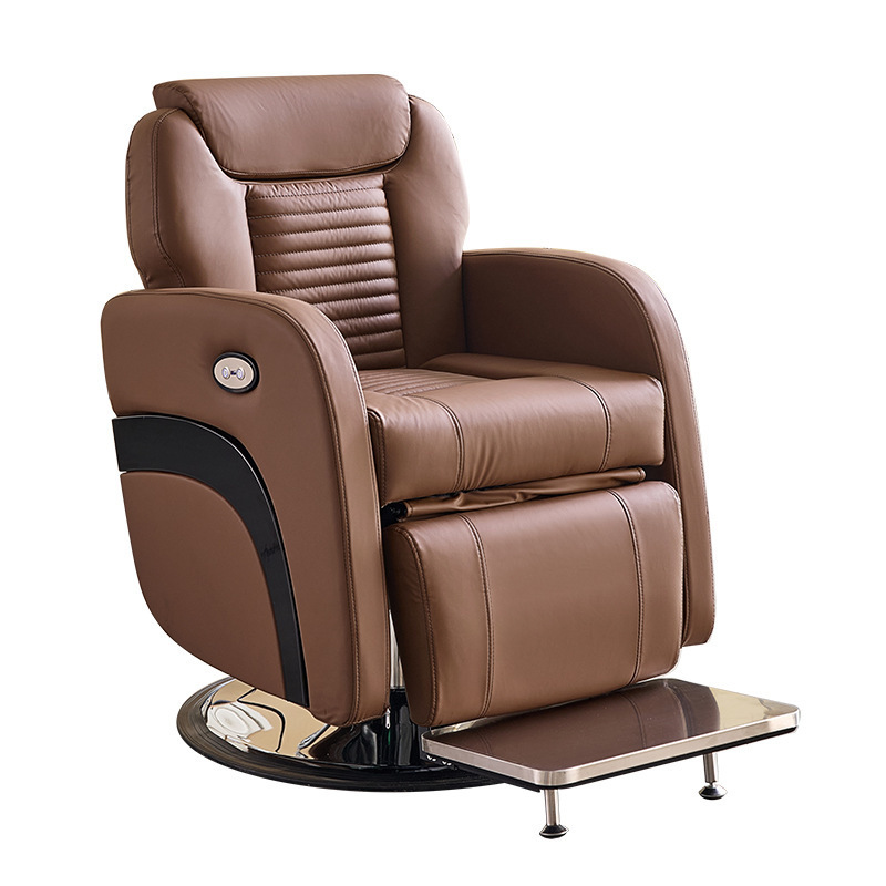 Salón de peluquería de lujo elevador eléctrico especial asiento de peluquería medio reclinado gran chasis silla de corte de pelo se puede poner abajo