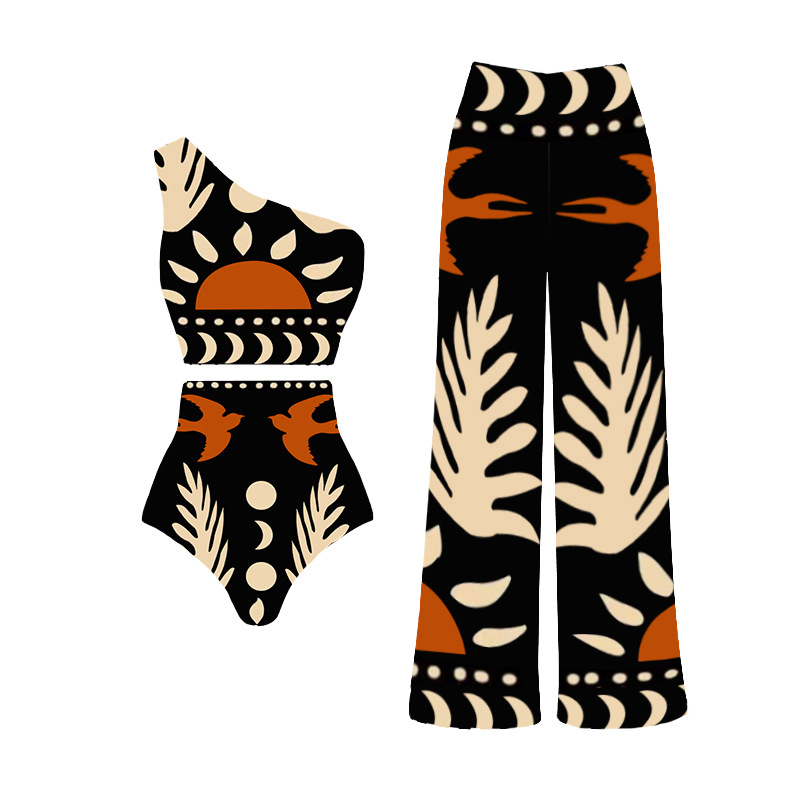 Irregular, Ethnic, Scenery Pattern Women's Sexy Skinny Irregular Ethnic Scenery One Piece Swimwear