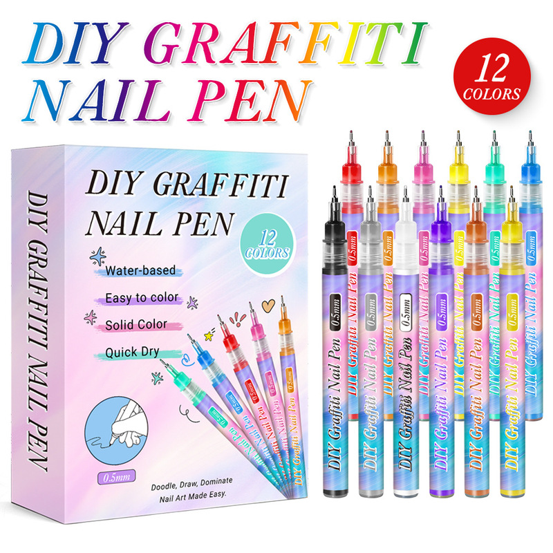 Nail Art Graffiti Pen 12 Colors Water-Based Plastic Paint Pen Nail Line Drawing DIY Acrylic Marker Pen Special