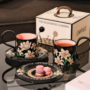 Retro Style Ceramic Coffee Cup and Saucer suit Cup and Saucer Gift Box Advanced Sense Mug Light Luxury Accompanying Gift Cup