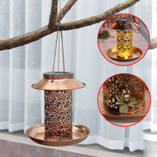 跨境热卖铁艺太阳能LED喂鸟器亚马逊热卖户外灯喂鸟器仿古喂鸟器