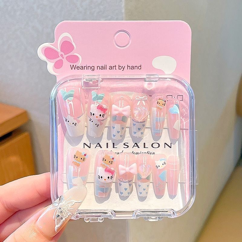 Niños que usan dibujos animados lindos 2025 nuevas niñas largas pegatinas de uñas blanquear niñas pegatinas de uñas para estudiantes de primaria