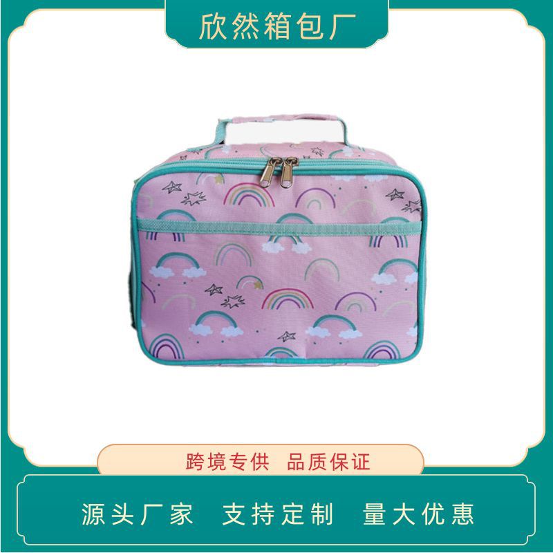 Full-Print Cartoon Rainbow Tie-Dye Shoulder Strap Crossbody Children's Insulated Lunch Bag Ice Bag Lunch Bag Lunch Box Bag