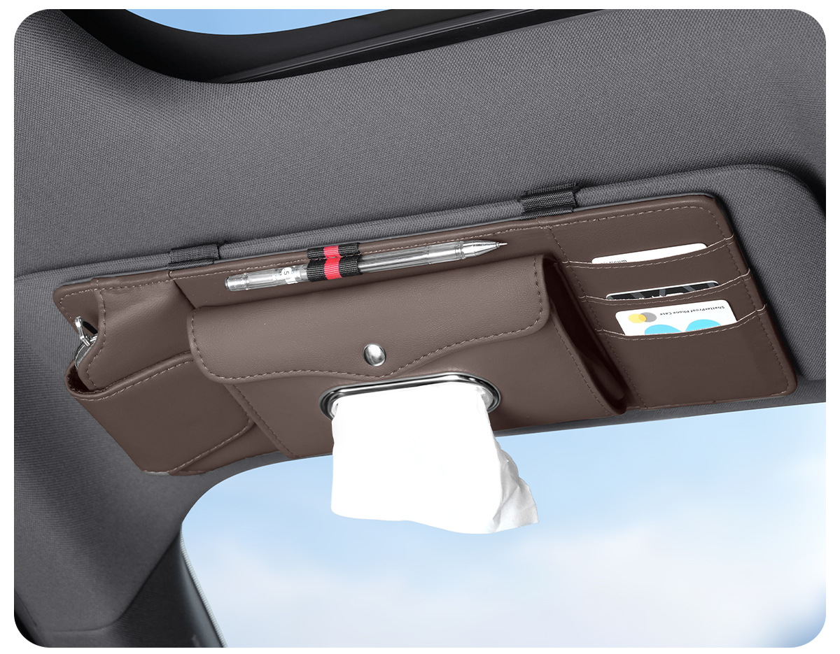 Car Sun Visor Multi-Function Storage Bag, In-Car Card Holder, Glasses Clip, Car Tissue Box, Tissue Box, Car Accessories