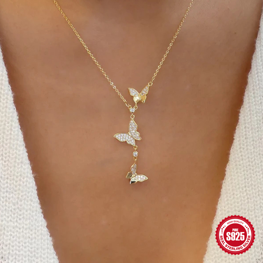 S925 Sterling Silver Butterfly Necklace With Full Diamond Sparkle_voghion.com