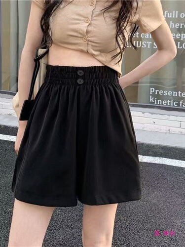Black stretch shorts for women, 2025 new spring and summer suit, small character, thin, and wearing high-waist hot pants