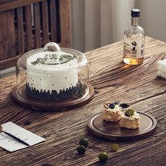 Rosewood Tray Cake Stand with Glass Transparent Cover, Simple Design — Perfect for Fruit Platters, Afternoon Tea, Bread, and Vintage-Style Snack Tasting Boards