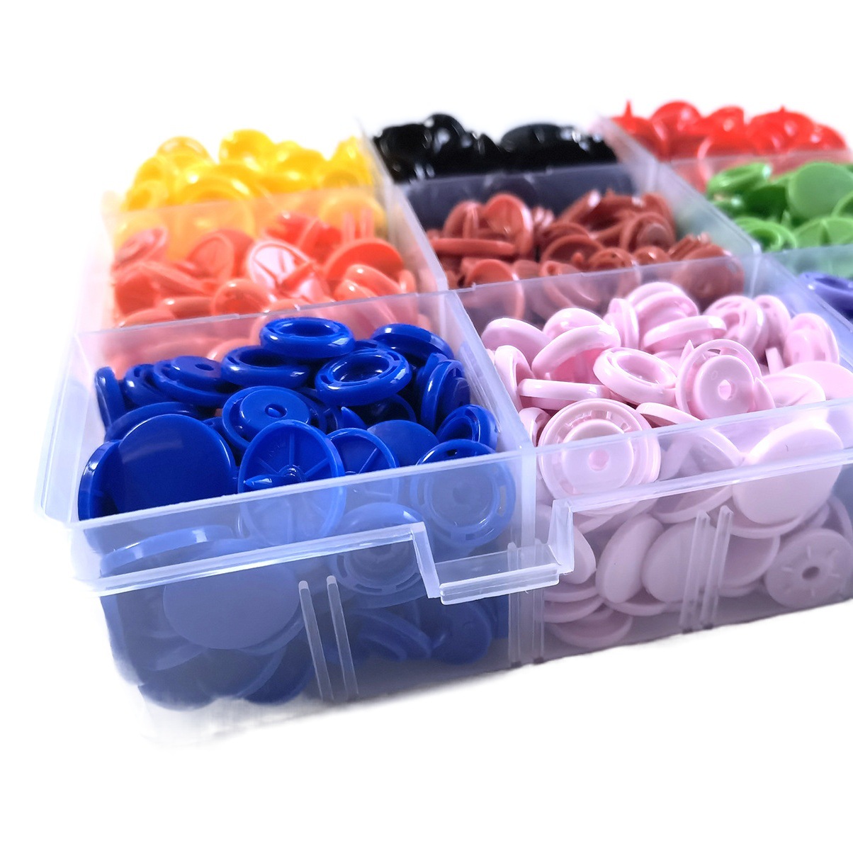 Fábrica de resina hualian transfronteriza T8 gran superficie en caja de plástico caja de botones a presión con botones de traje de herramientas