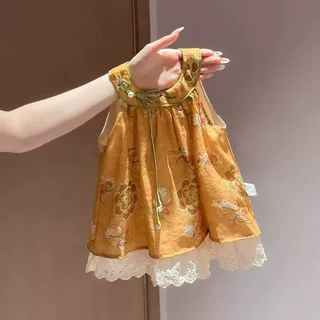 女童新中式连衣裙夏季新款女宝宝周岁中国风礼服裙汉服裙无袖纱裙