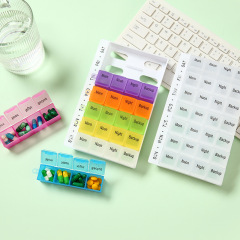 Colorful Flip-Top 28-Compartment Medicine Box, Detachable Weekly Elderly Portable Medicine Box with Braille Small Medicine Box Organizer