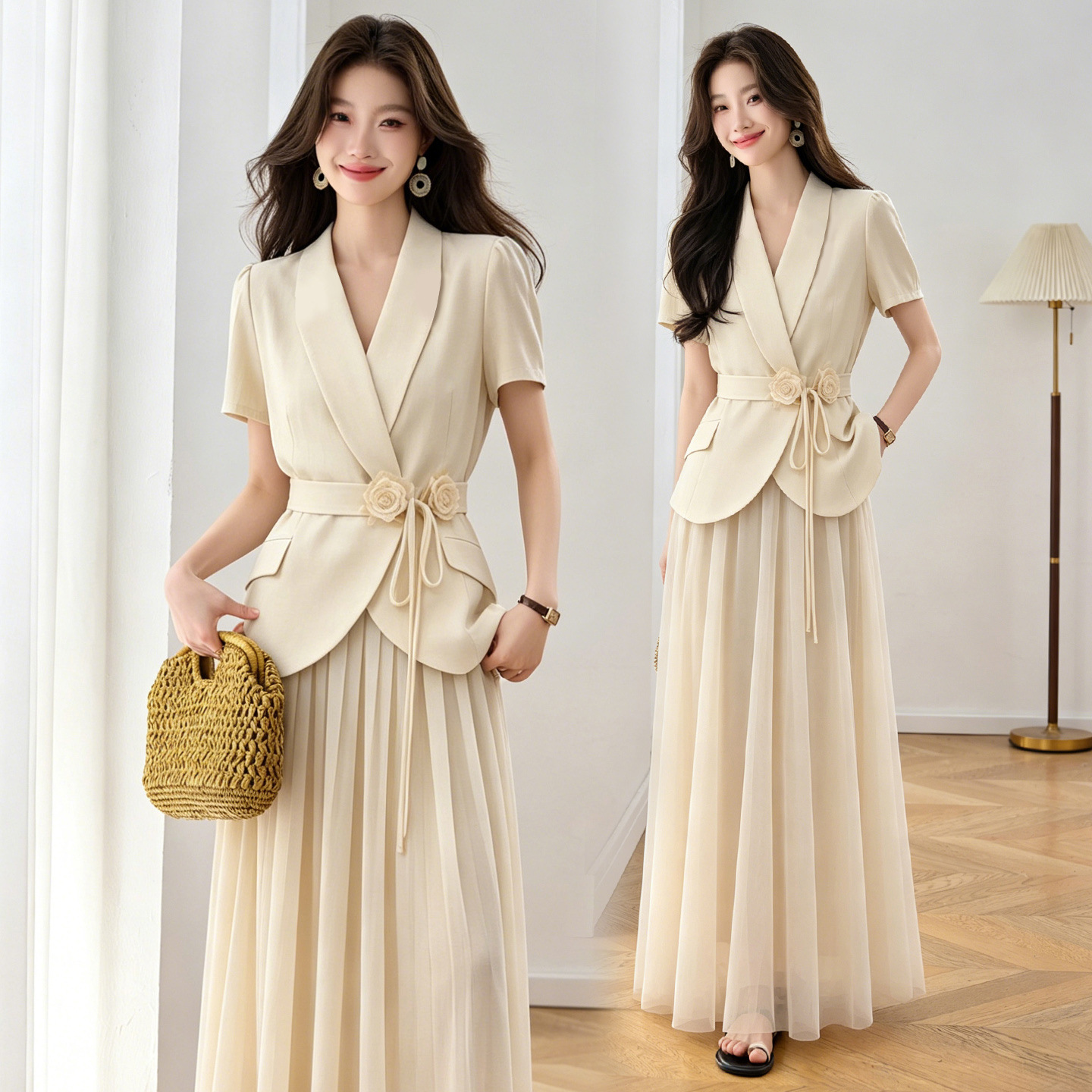 Set vest chân váy nữ công sở phong cách tiểu thư sang trọng, form ôm gọn dáng — Màu ảnh