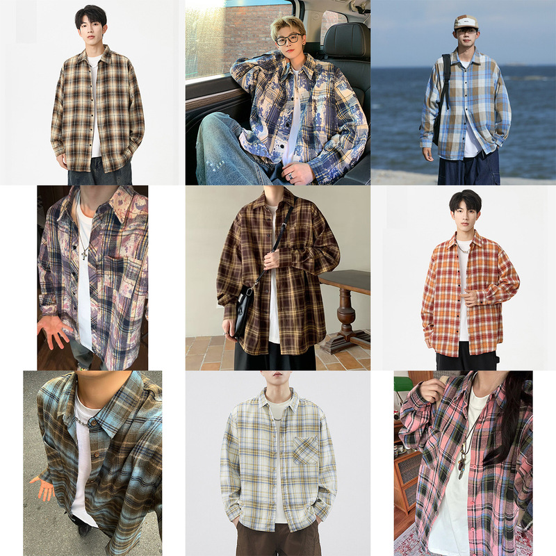 Long-Sleeved Plaid Shirt Men's Spring and Autum New American Retro Trendy Brand High-End Shirt Loose Casual Jacket