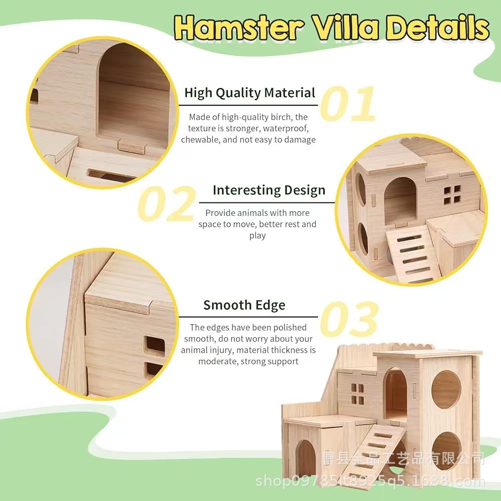 Parque de juegos de hámster de madera, combinación de nido de juguete, escalera de madera pequeña para mascotas, jaula de hámster, villa de escalera de doble capa