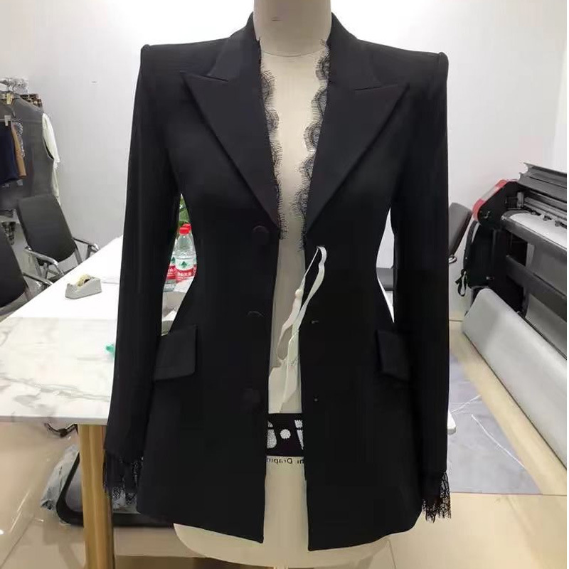 Buyer Store Counter Clearance~ Waist-Cinching 2025 Lace Splicing Chic Blazer Jacket Top for Women Autumn