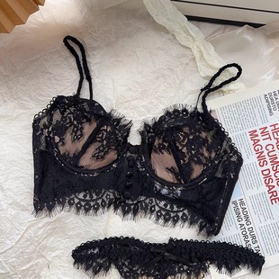 Sexy eyelash lace soft steel ring Fishbone underwear women's strap vest big chest small big U-shaped backless bra