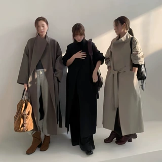 2026夏季新款复古翻领一粒扣长款大衣女装秋季新款宽松风衣外套女