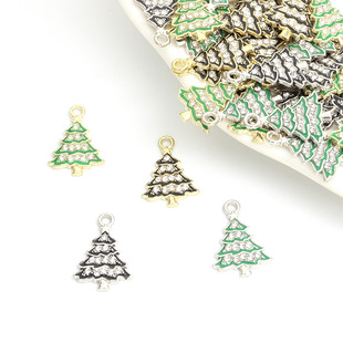 diy K-style Jewelry Accessories Retro Oil Dripping Alloy Christmas Tree Small Pendant Bracelet Pendant Accessories with Diamonds