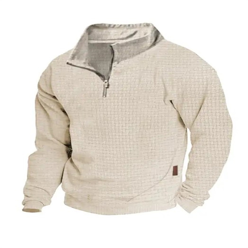 Men's Off-white Waffle Zipper Sweatshirt Loose Fit Outdoor