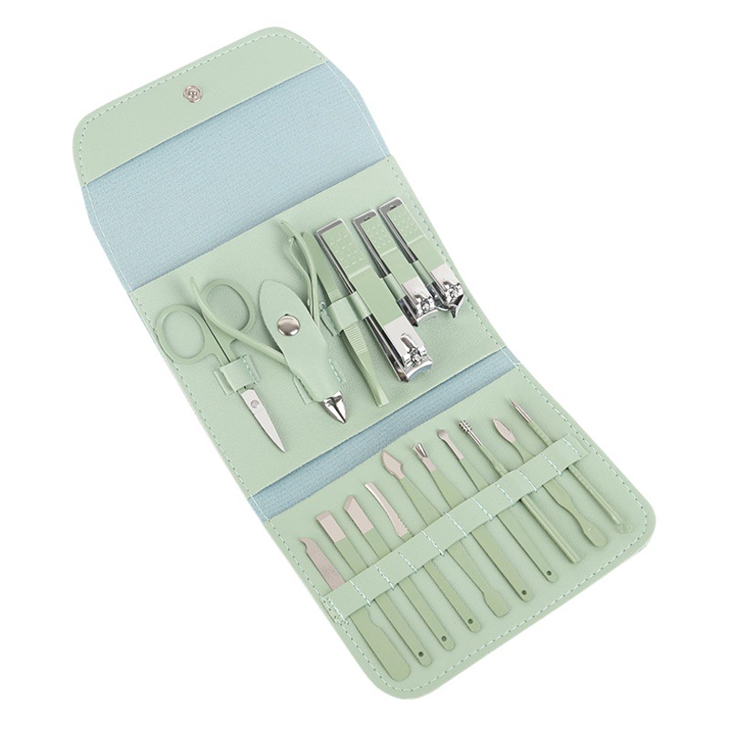 Nuevo bolso plegable cortaúñas traje Matcha verde 16-piezas conjunto de herramientas de uñas hogar portátil cortaúñas traje