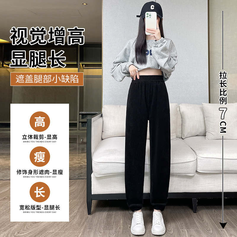 加绒加厚运动裤女秋冬季大码雪尼尔高腰束脚显瘦休闲哈伦萝卜长裤|undefined
