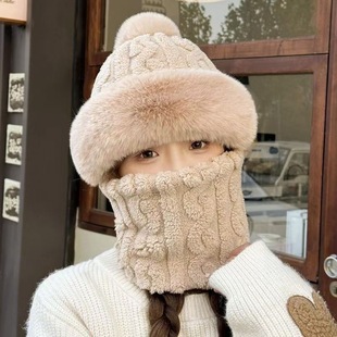 2024 New Winter Versatile Pullover Hat and Neck Warmer for Women, Windproof Neck Protection with Pom-Pom for Electric Bike Riding