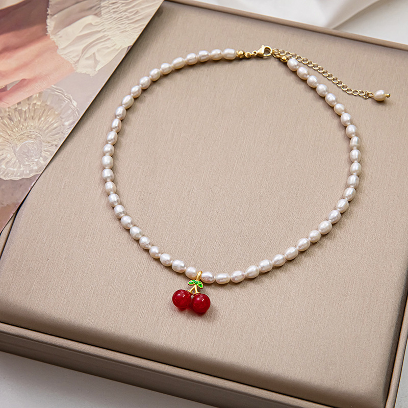 Κρύσταλλο Μαργαριτάρι Γλυκού Νερού Χάντια Σχέδιο Φρούτων Κολιέ display picture 1