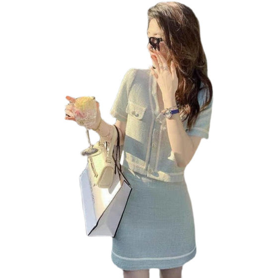 Summer New Style Chanel Style Elegant Age-reducing Western Style Skirt Two-piece Set Slimming Casual Fashion suit Women